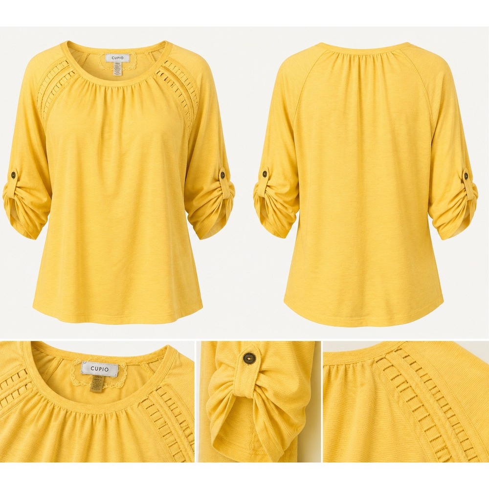 Golden Yellow Knit Blouse Large Boho Cottagecore Artsy Romantic Fall Casual Top